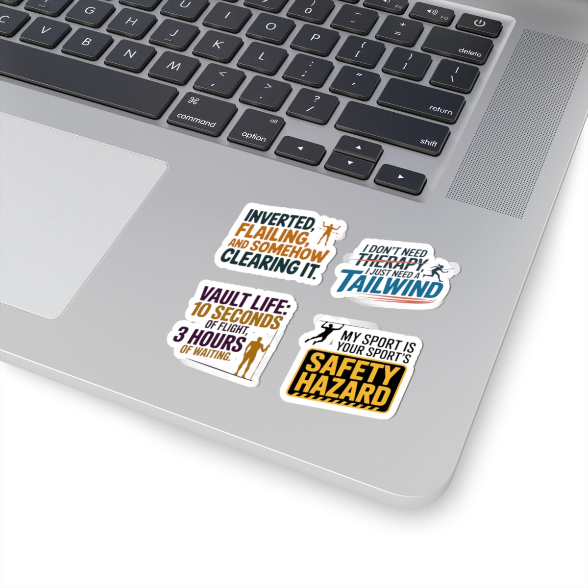 Pole Vault Sticker Pack – 4 PCS Funny Relatable Humor Graphic Decal Set for Track and Field Athletes, Competitive Vaulters