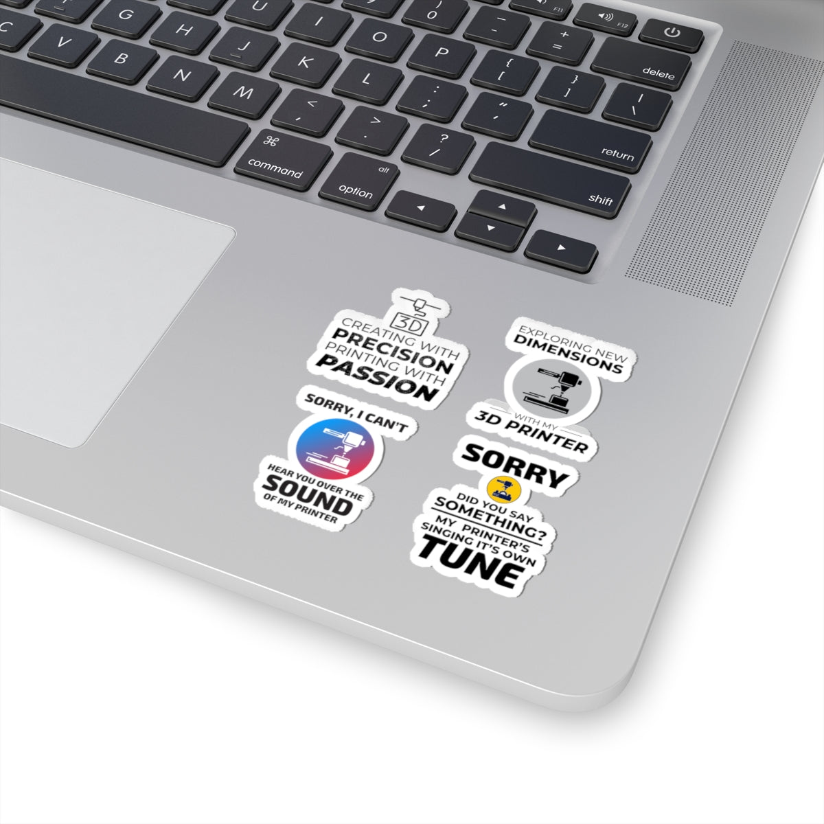 3D Printer Sticker Pack – 4 PCS Funny Precision Passion Decal Set for Makers Engineers and Printing Fans