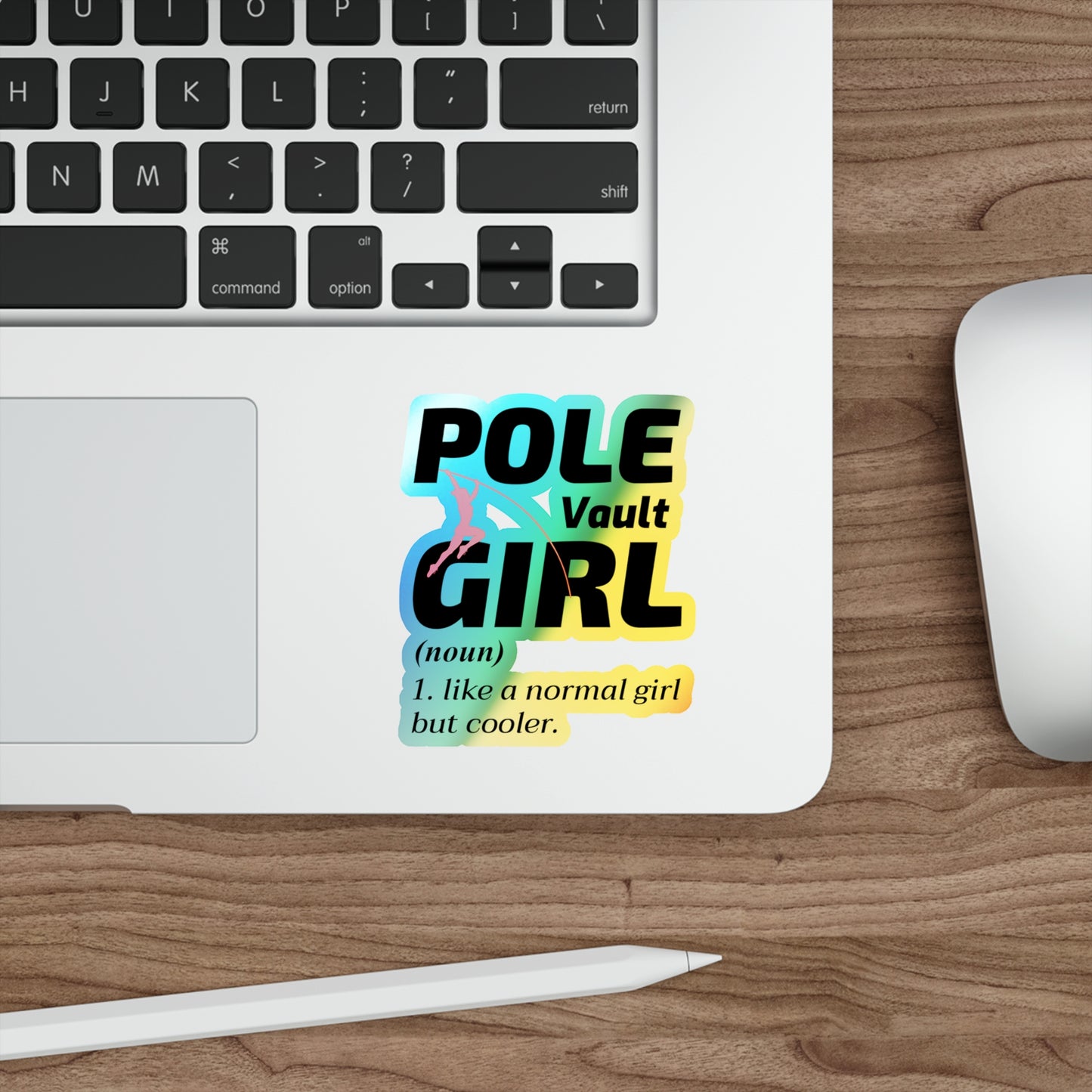 Pole Vault Sticker Girl Holographic Vinyl - Track & Field Decal for Female Athletes, Motivational Sports Decor