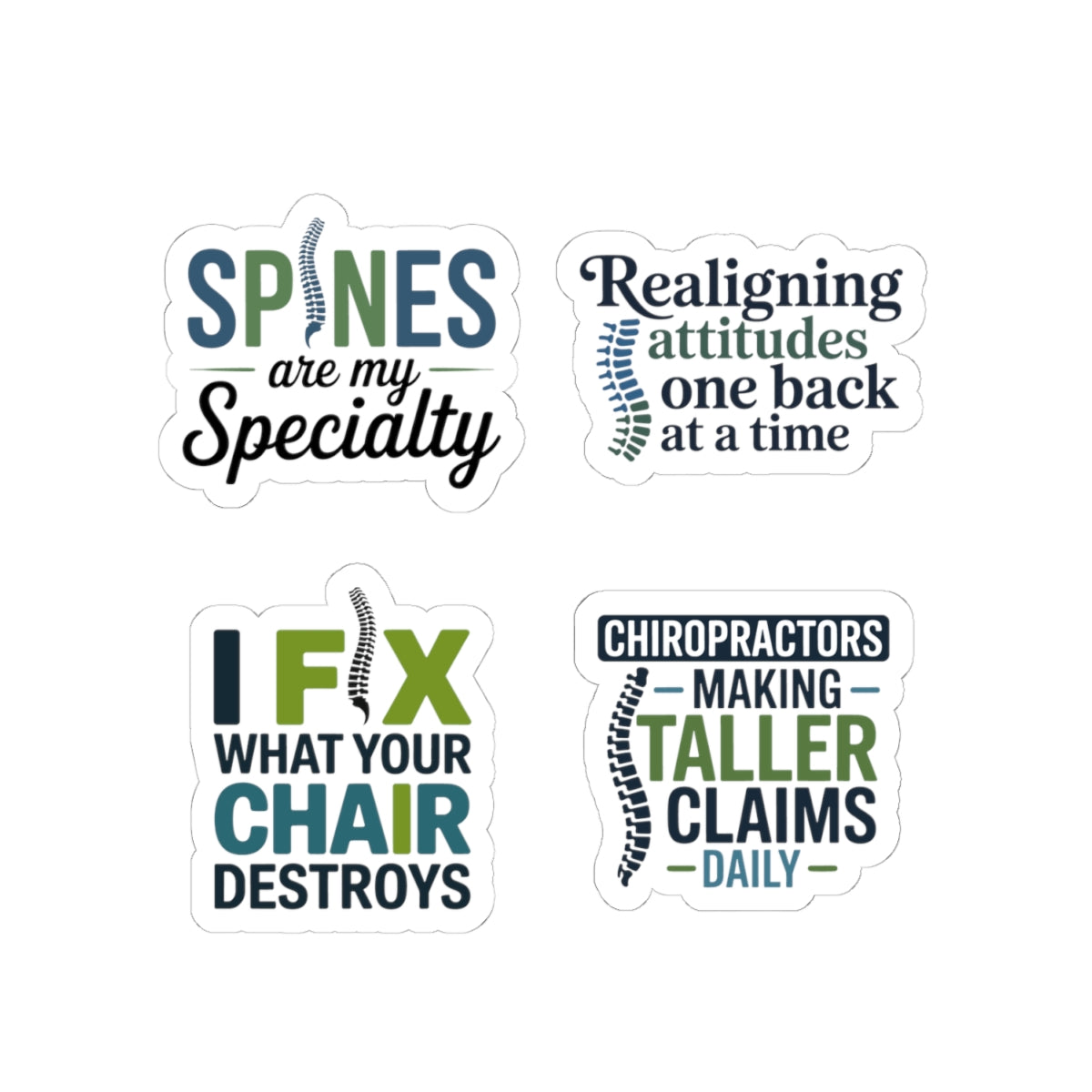 Chiropractor Sticker Pack – 4 PCS Funny Spine Specialty Decals for Chiropractic Doctors Back Care Pros