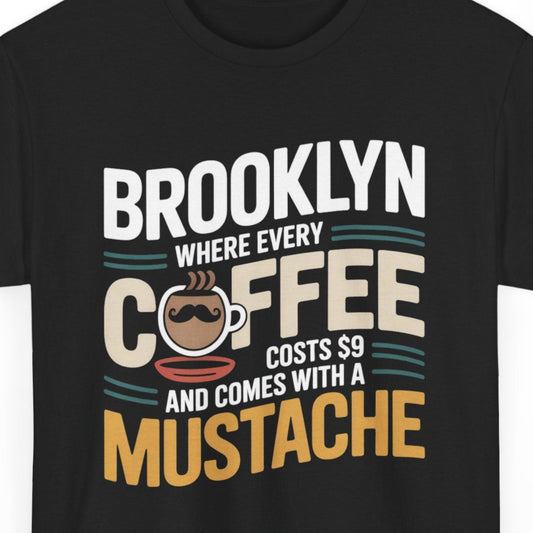 Brooklyn Coffee T-Shirt - NYC Hipster Mustache Graphic Tee for Coffee Lovers New York Brooklyn Residents Gift