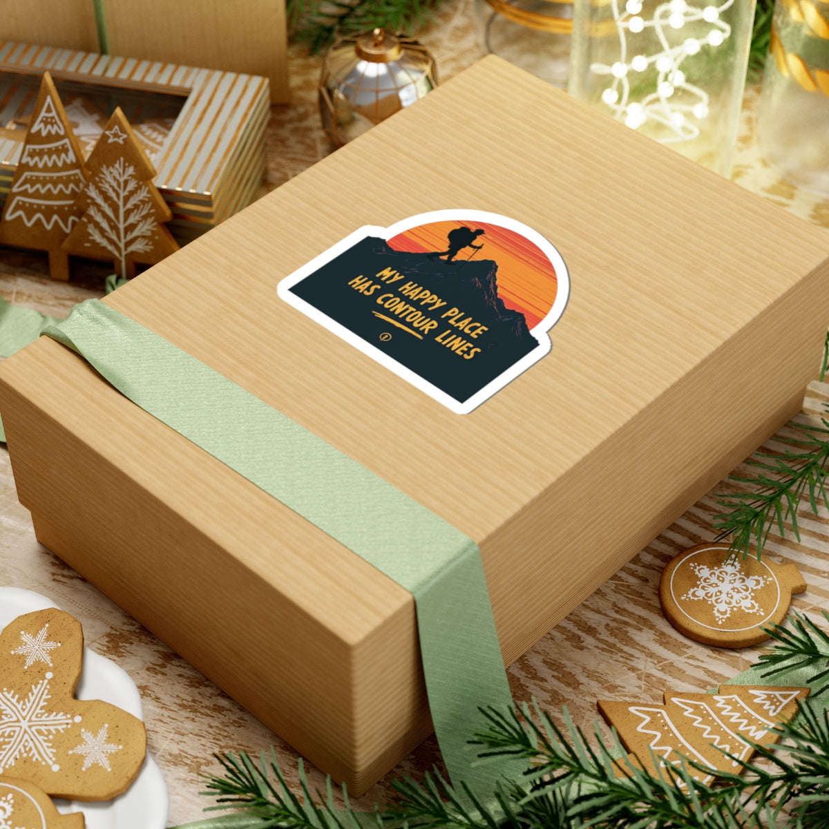 Mountain Happy Place Sticker - Elevation Lines Decal for Outdoor Enthusiasts