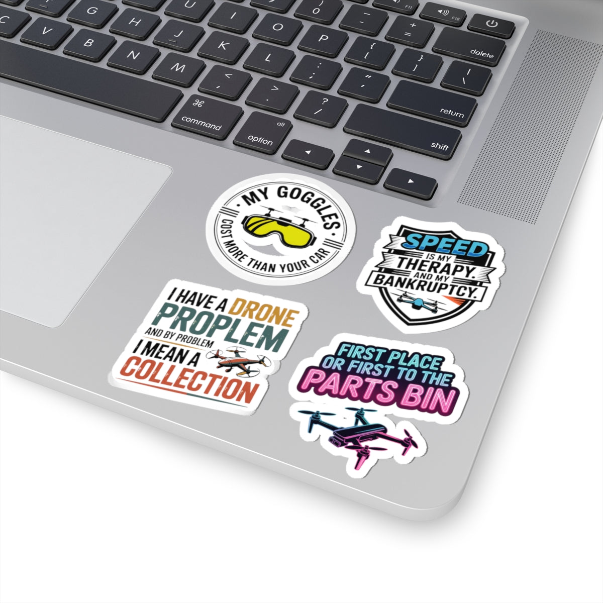 FPV Pilot Sticker Pack – 4 PCS Humorous Premium Gear Quote Decals for Drone Racers and RC Enthusiasts