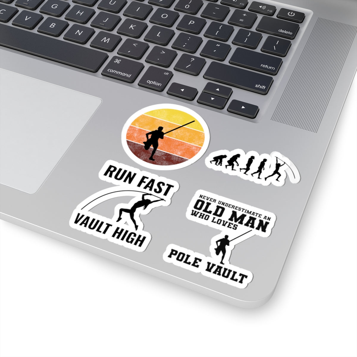 Pole Vault Sticker Pack – 4 PCS Funny Evolution Retro Graphic Decal Set for Track and Field Athletes, Vaulters & Sport Fans