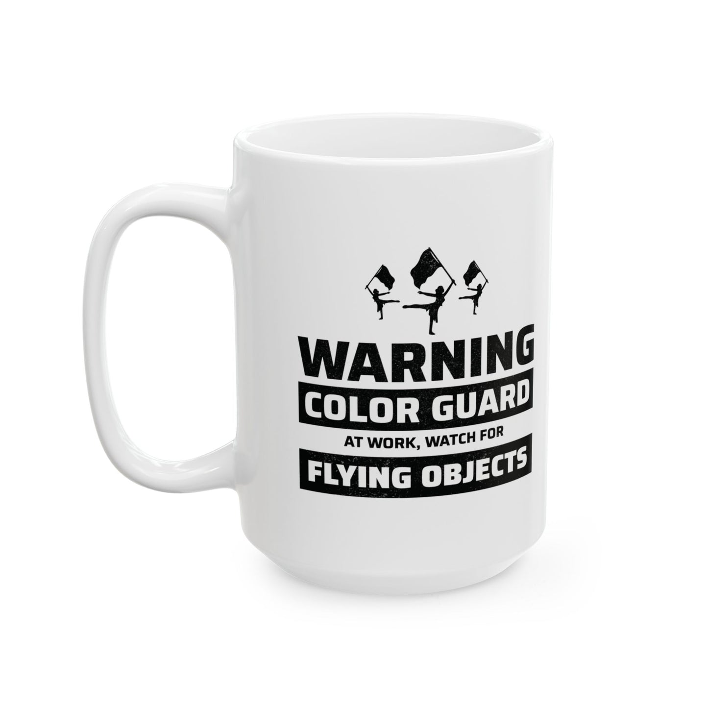 Color Guard Mug - Flying Objects Warning Design for Enthusiasts