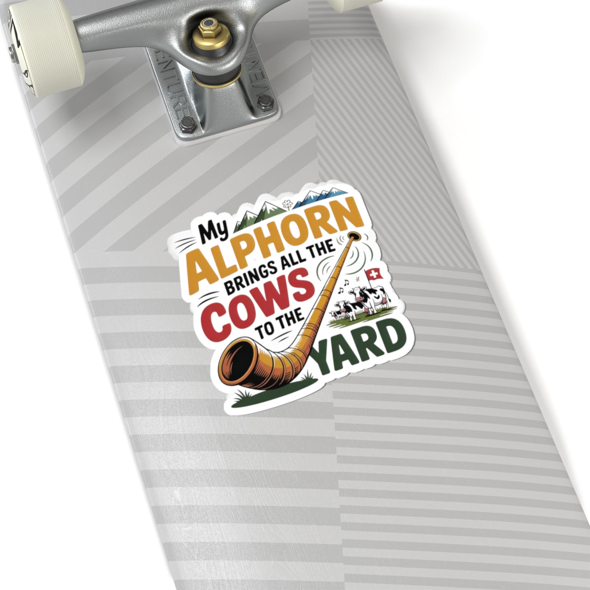 Funny Alphorn Sticker - Alpine Horn Musician Vinyl Decal for Swiss Music Lovers Cow Enthusiasts Farmers