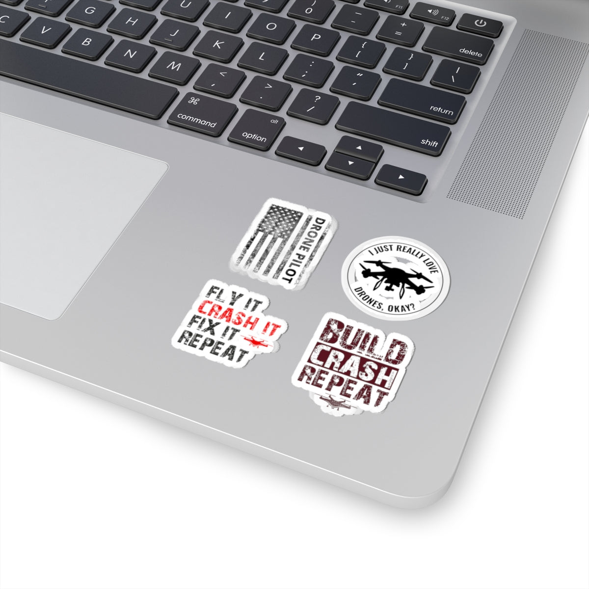 Drone Pilot Sticker Pack – 4 PCS Funny Build Crash Repeat Decals for FPV Pilots RC Hobbyists
