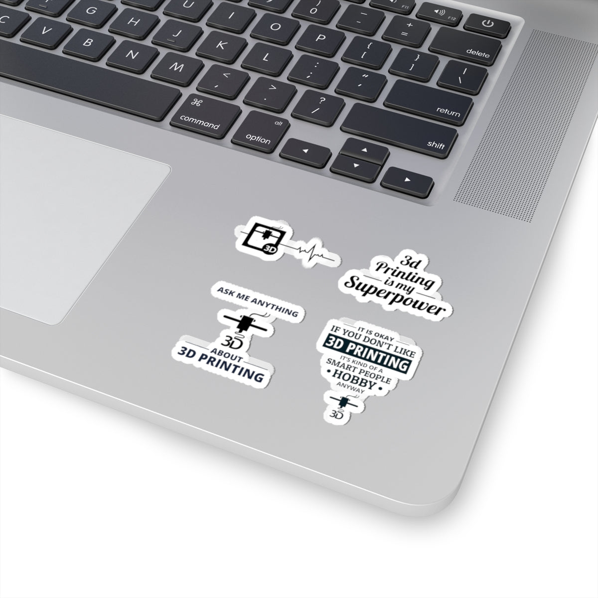 3D Printer Sticker Pack – 4 PCS Funny Superpower Smart Hobby Decal Set for Makers Engineers Printing Fans