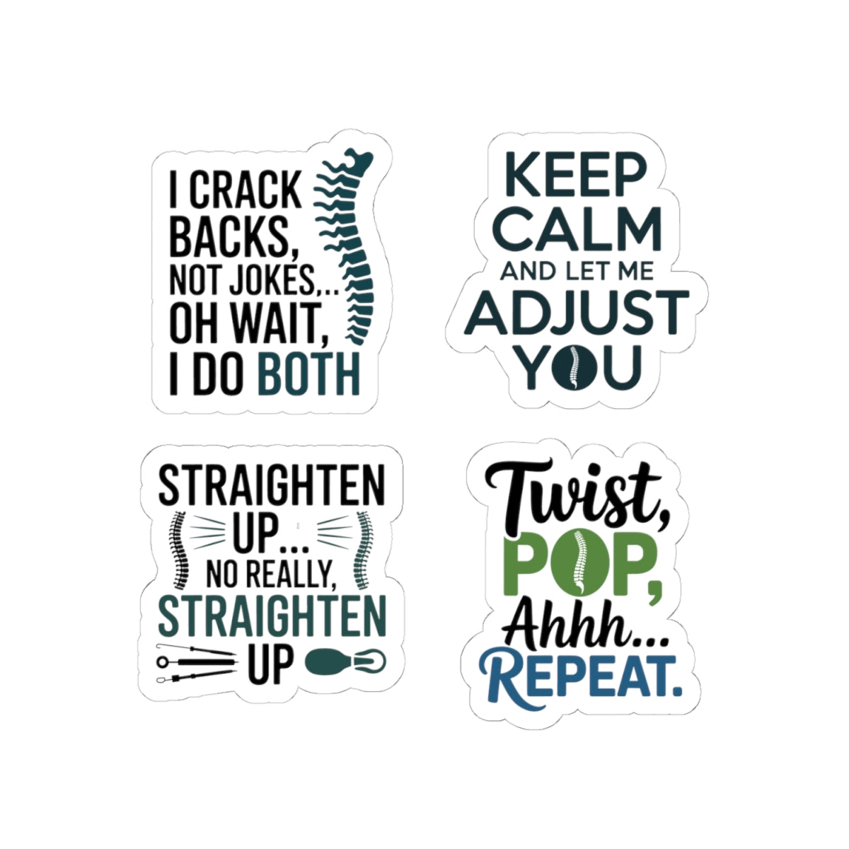 Chiropractor Sticker Pack – 4 PCS Funny Spine Humor Decals for Chiropractic Doctors Clinic Staff