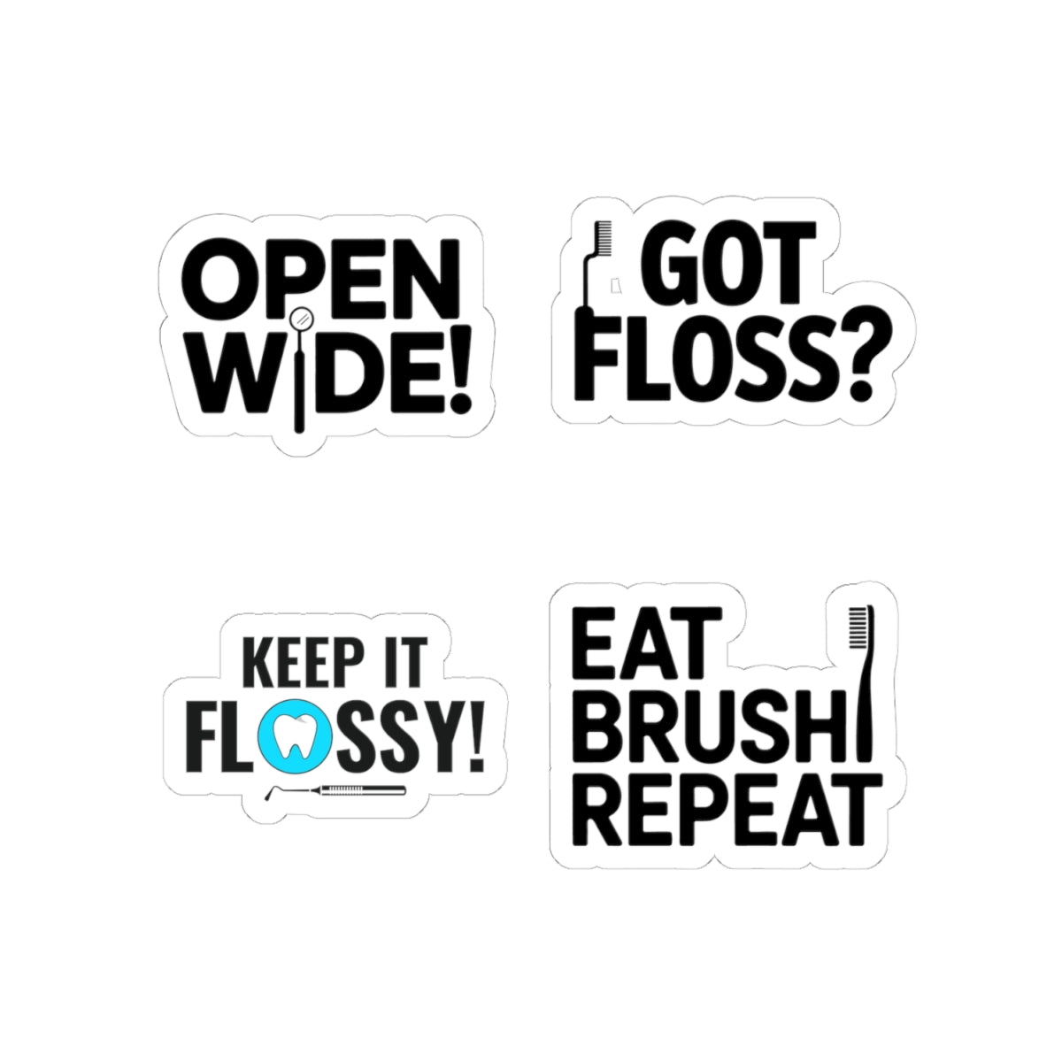 Dental Sticker Bundle - 4Pcs Oral Hygiene Theme Vinyl Decals for Dentists & Hygienists