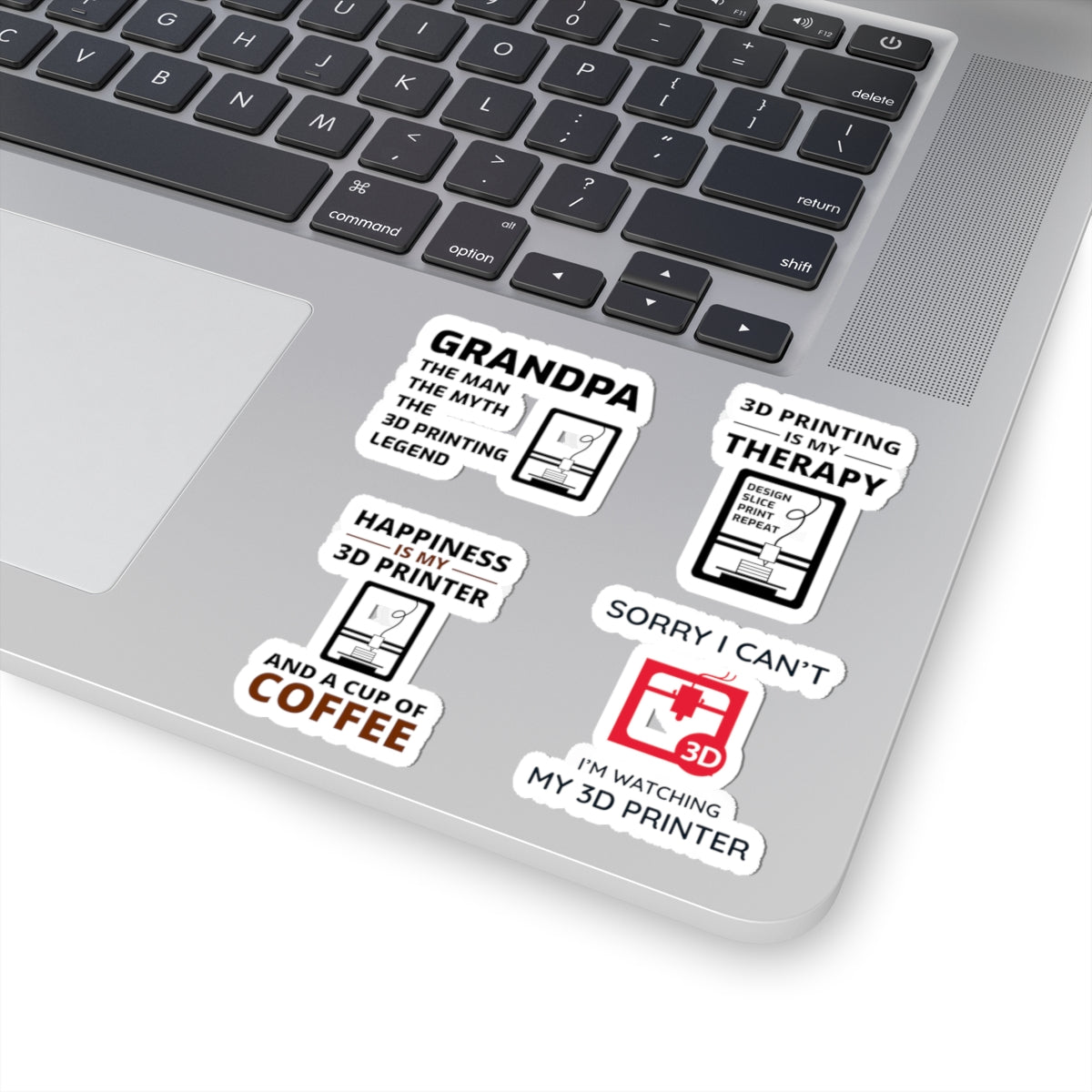 3D Printer Sticker Pack – 4 PCS Funny Grandpa Therapy Decal Set for Makers Hobbyists and Printing Fans