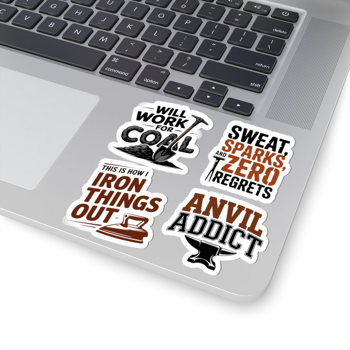 Blacksmith Sticker Pack – 4 PCS Funny Coal Anvil Humor Decal Set for Metalworkers Bladesmiths