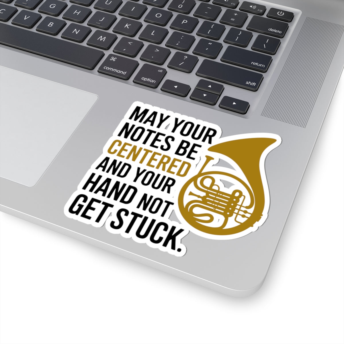 French Horn Blessing Sticker - Centered Notes Vinyl Decal for Musicians