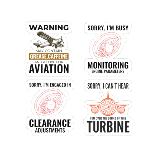 Aviation Mechanic Sticker Pack – 4 PCS Funny Busy Engine Parameters Decals for Aircraft Maintenance Technician