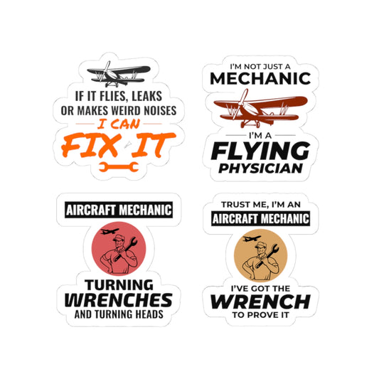Aircraft Mechanic Sticker Pack – 4 PCS Funny Airplane Maintenance Humor Decals for Aviation Technician Pilot