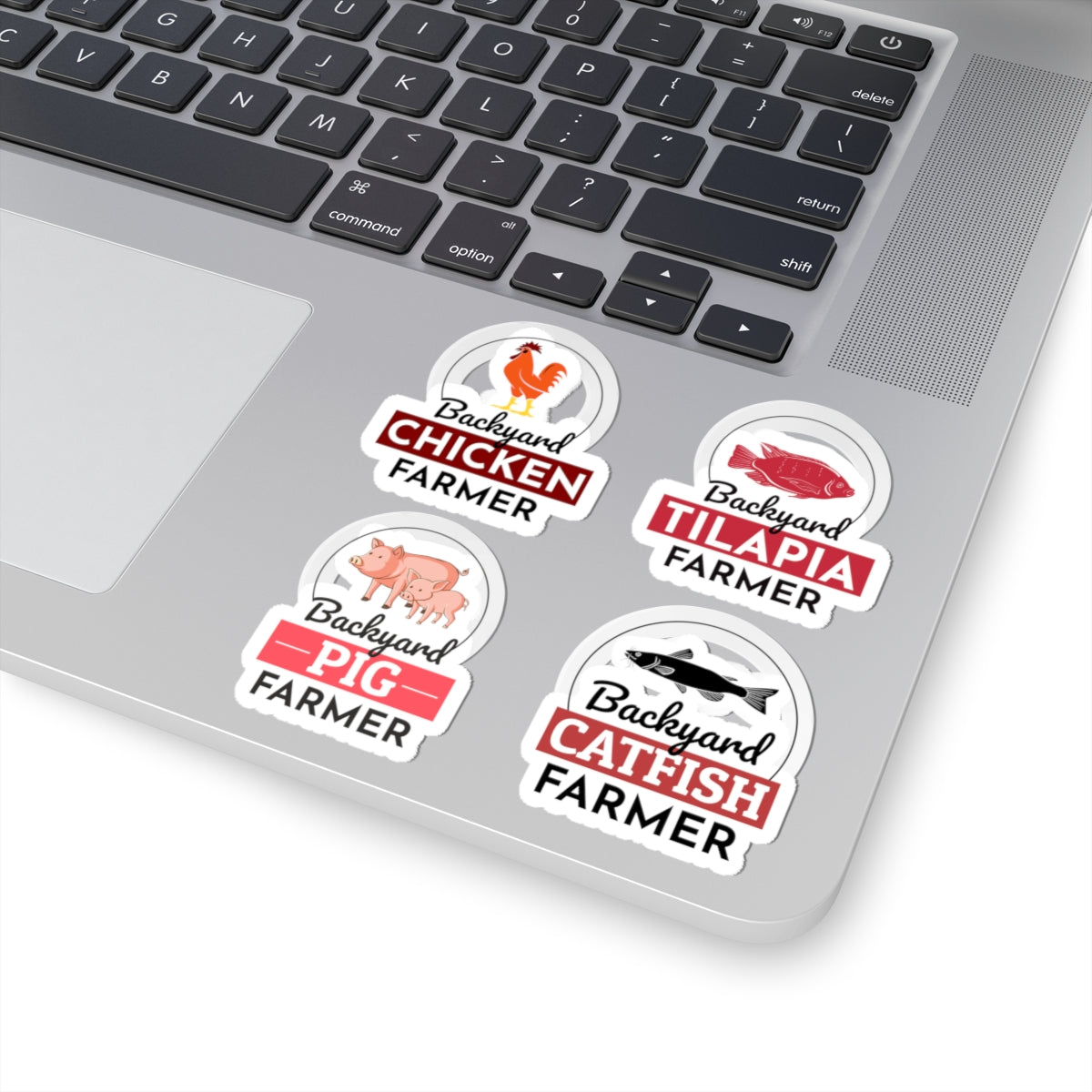 Backyard Farmer Sticker Pack – 4 PCS Bold Chicken Pig Tilapia Catfish Decal Set for Farmers Homesteaders