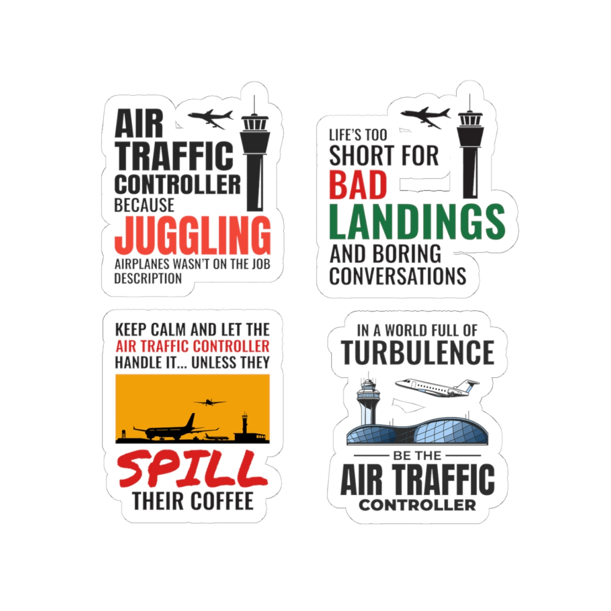 Air Traffic Controller Sticker Pack – 4 PCS Funny Aviation Quote Stickers for ATC Professionals & Plane Enthusiasts