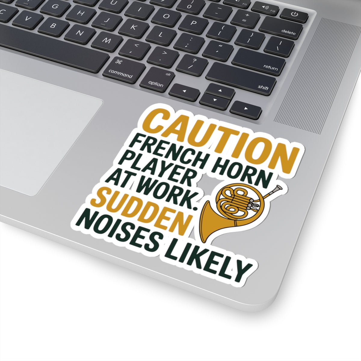 French Horn Warning Sticker - Sudden Noises Vinyl Decal for Musicians, Practice Rooms