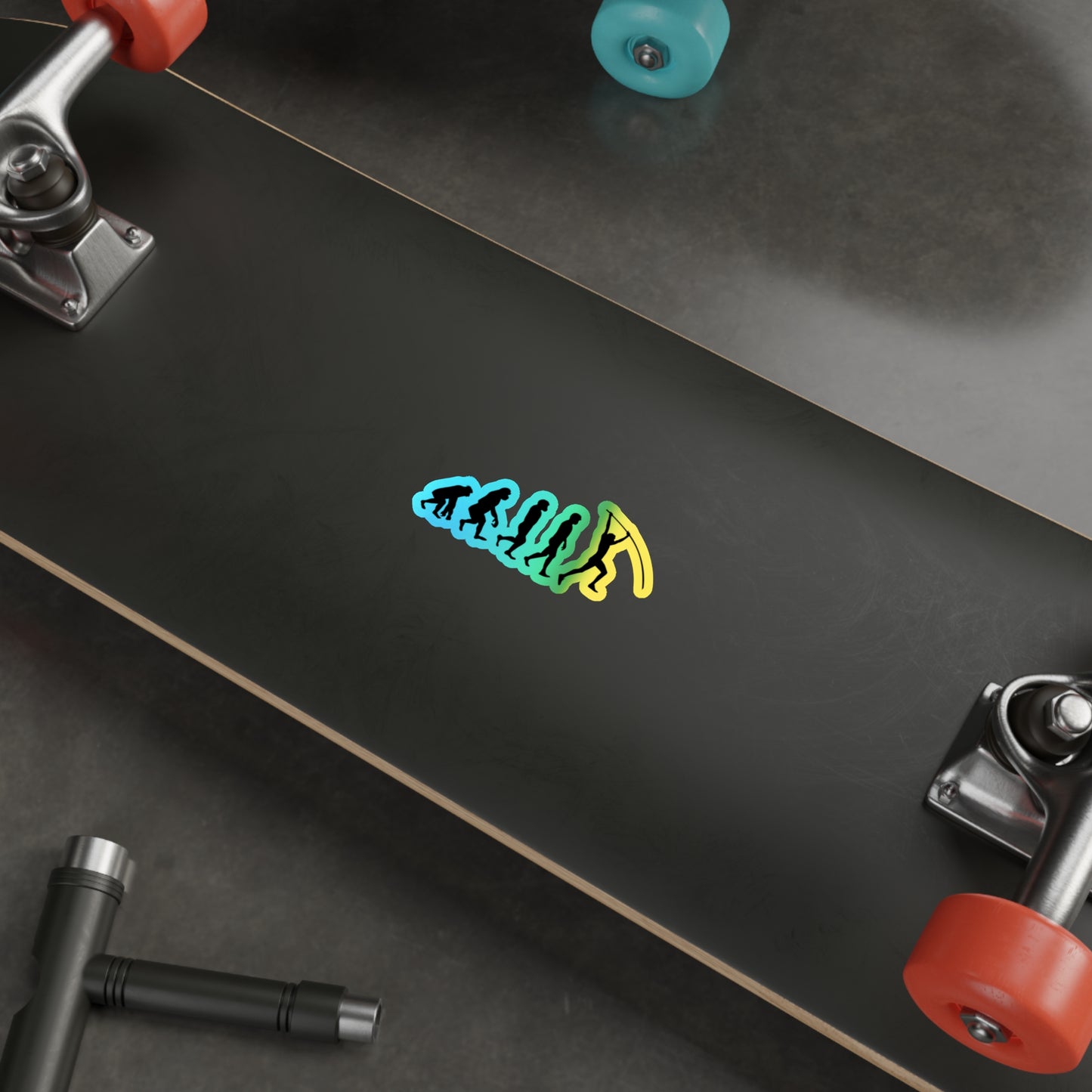 Stabhochsprung-Aufkleber, holografisch – Die Entwicklung des Stabhochsprungs, urkomischer Leichtathletik-Aufkleber