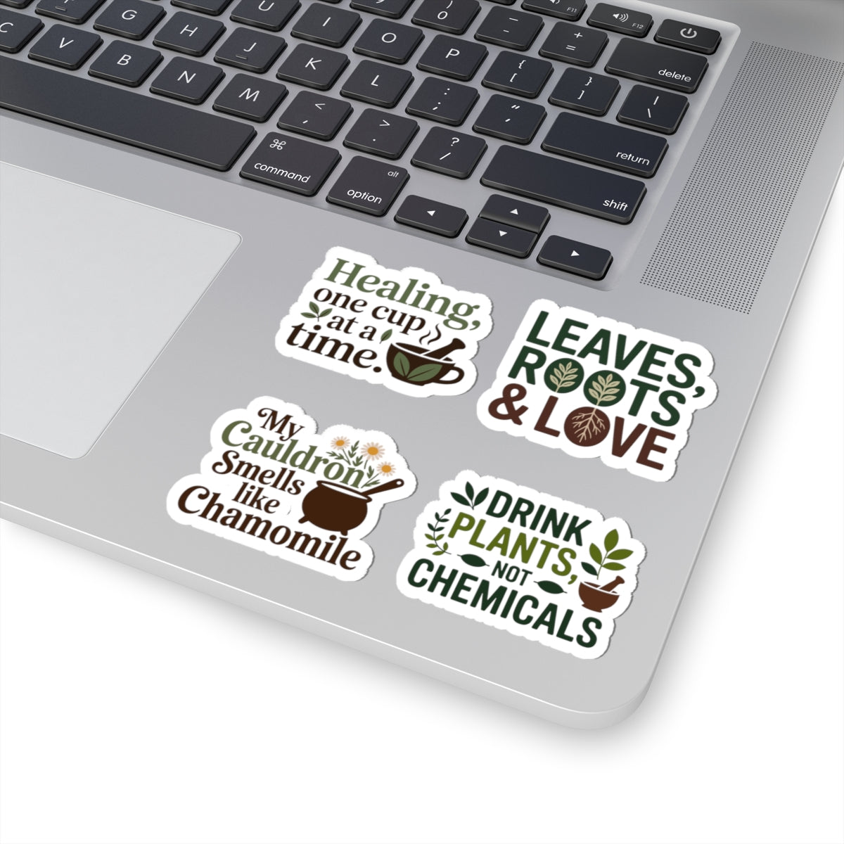 Herbalist Sticker Pack – 4 PCS Funny Chamomile Cauldron Decals for Plant Healers Herbal Tea Lovers