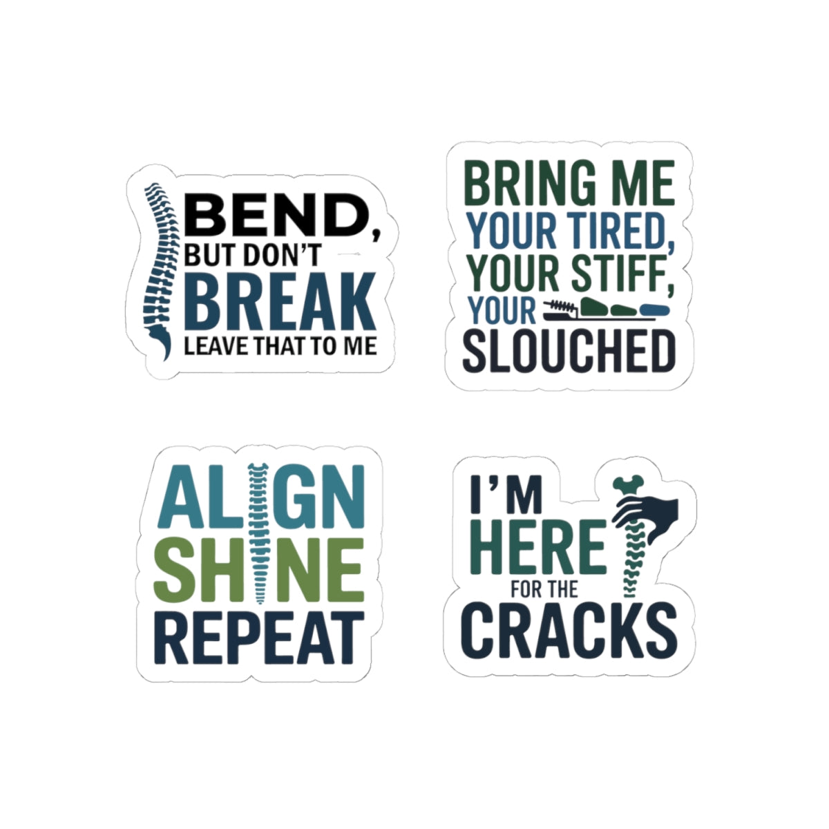 Chiropractor Sticker Pack – 4 PCS Funny Posture Humor Decals for Chiropractic Doctors Spine Adjusters