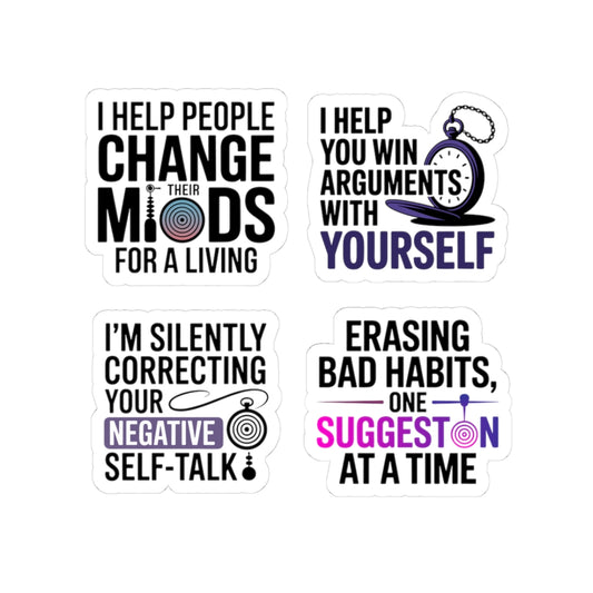 Hypnotist Sticker Pack – 4 PCS Funny Bad Habit Eraser Decals for Hypnotherapists Mind Change Professionals