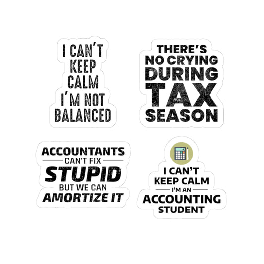 Accountant Sticker Pack – 4 PCS Funny Amortize Tax Season Decal Set for Accountants and Finance Students