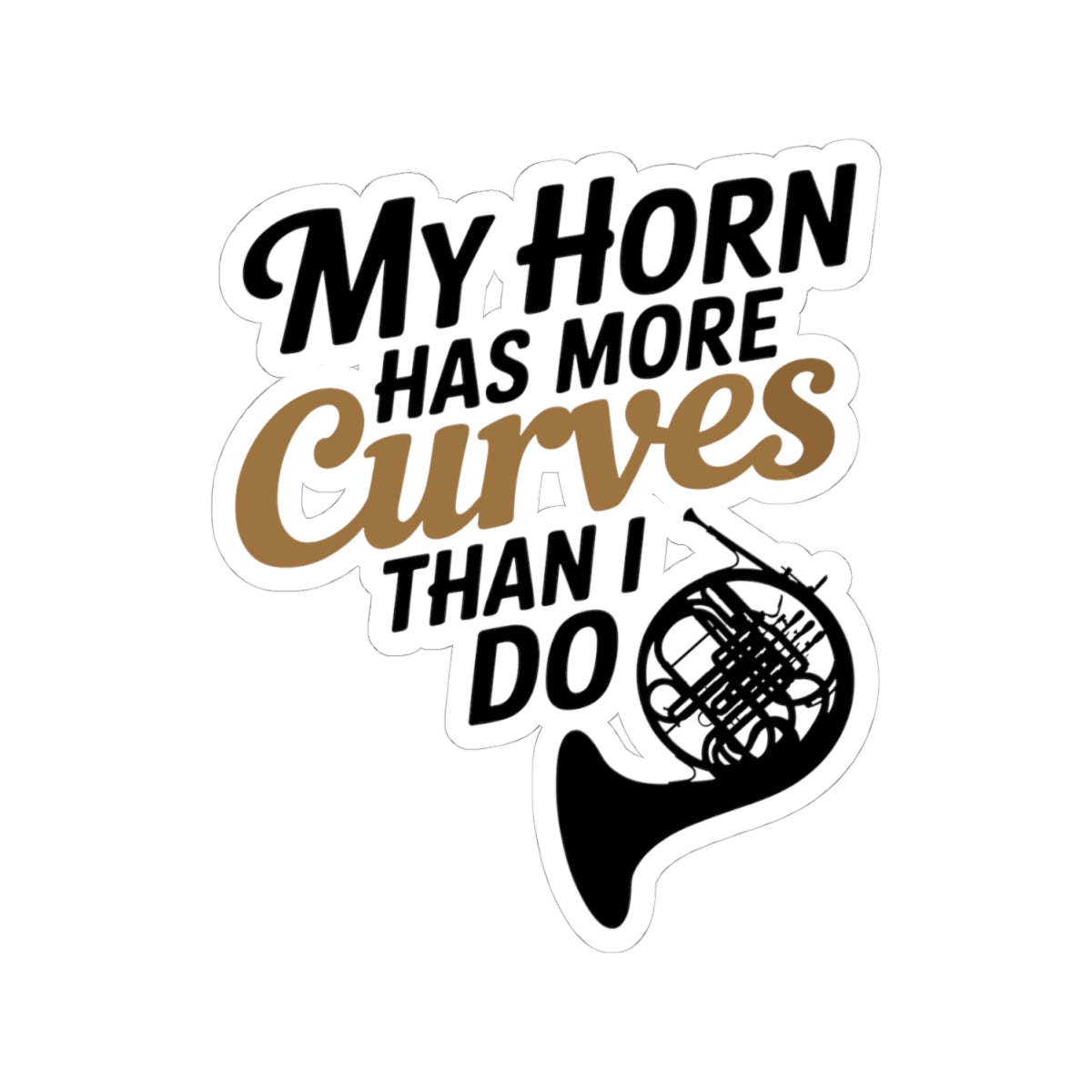 French Horn Humor Sticker - Curvy Instrument Vinyl Decal for Musicians, Brass Lovers