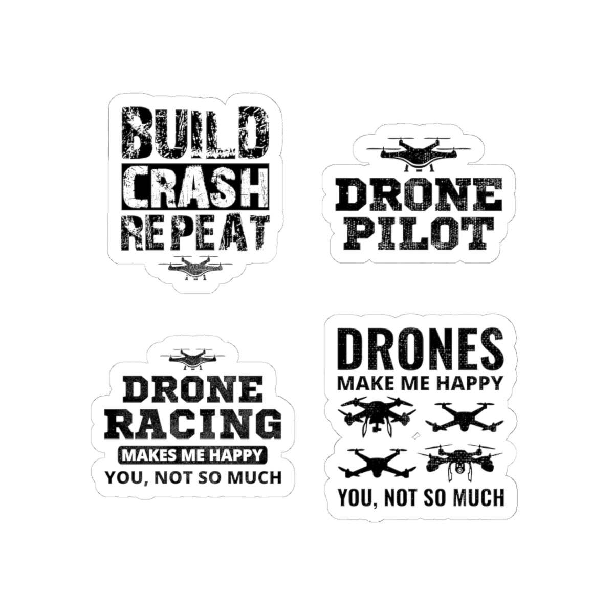 Drone Racing Sticker Pack – 4 PCS Funny Drone Pilot Happy Decals for FPV Racers RC Hobbyists