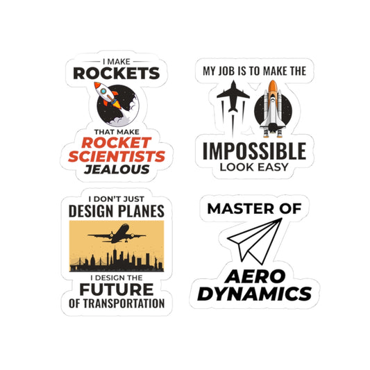 Aerospace Engineer Sticker Pack – 4 PCS Funny Master Aerodynamics Rockets Jealous Decal Set for Engineers