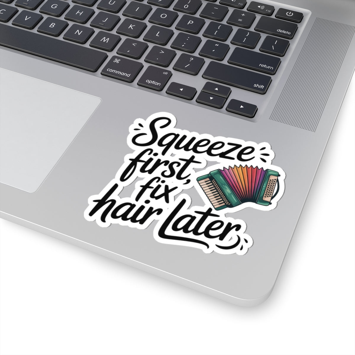 Squeezebox Sticker – Hair Humor Decal for Accordionists, Polka Musicians