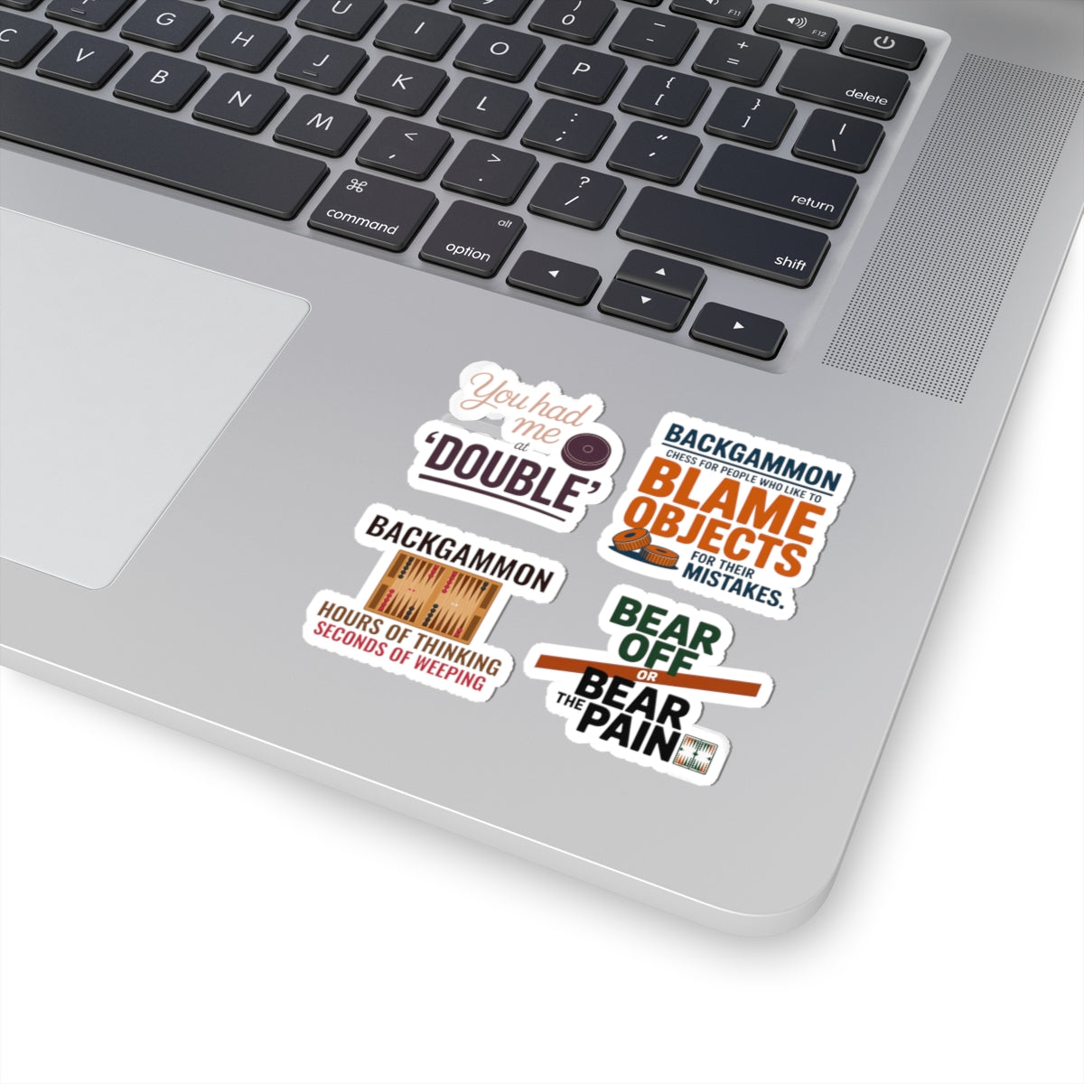 Backgammon Sticker Pack – 4 PCS Funny Bold Game Quote Decals for Board Game Players & Strategy Fans