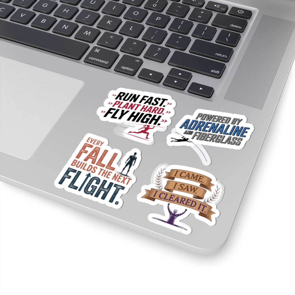 Pole Vault Sticker Pack – 4 PCS Bold Motivational Mixed Style Decal Set for Track and Field Athletes, Competitive Vaulters