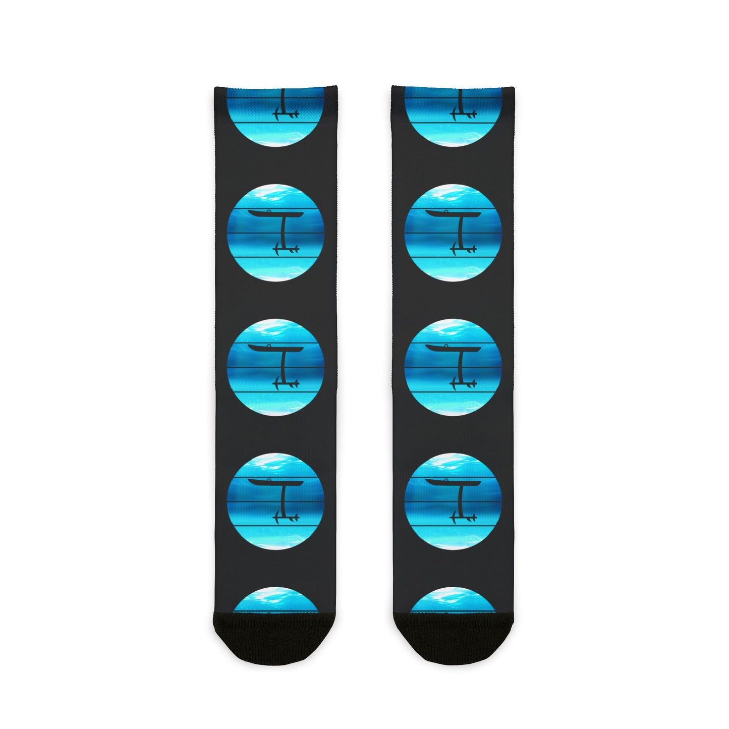Wing Foiling Socks Blue Ocean Design for Water Sports Fans and Riders