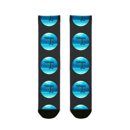 Wing Foiling Socks Blue Ocean Design for Water Sports Fans and Riders