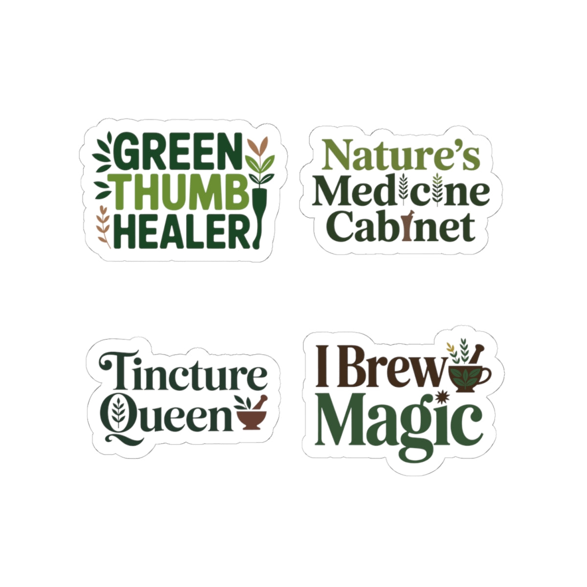 Herbalist Sticker Pack – 4 PCS Funny Tincture Queen Decals for Green Thumb Healers Plant Magic Lovers