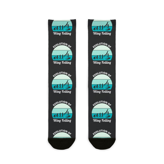 Wing Foiling Socks - Evolution Design with Ocean Blue Background