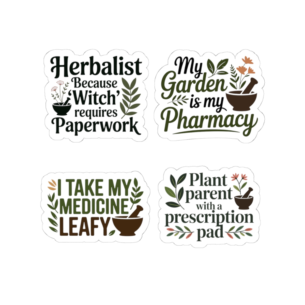 Herbalist Sticker Pack – 4 PCS Funny Garden Pharmacy Decals for Plant Parents Herbal Medicine Lovers