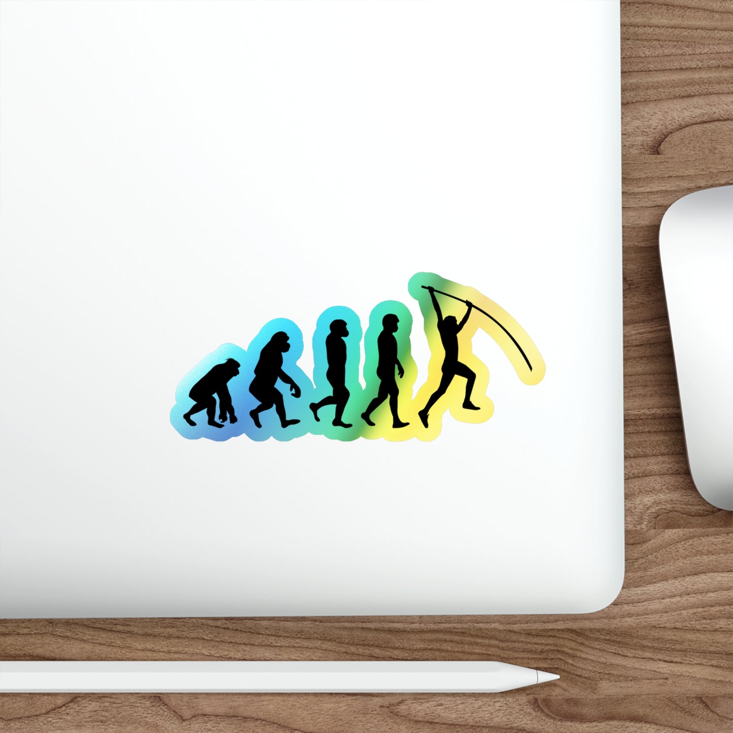 Stabhochsprung-Aufkleber, holografisch – Die Entwicklung des Stabhochsprungs, urkomischer Leichtathletik-Aufkleber