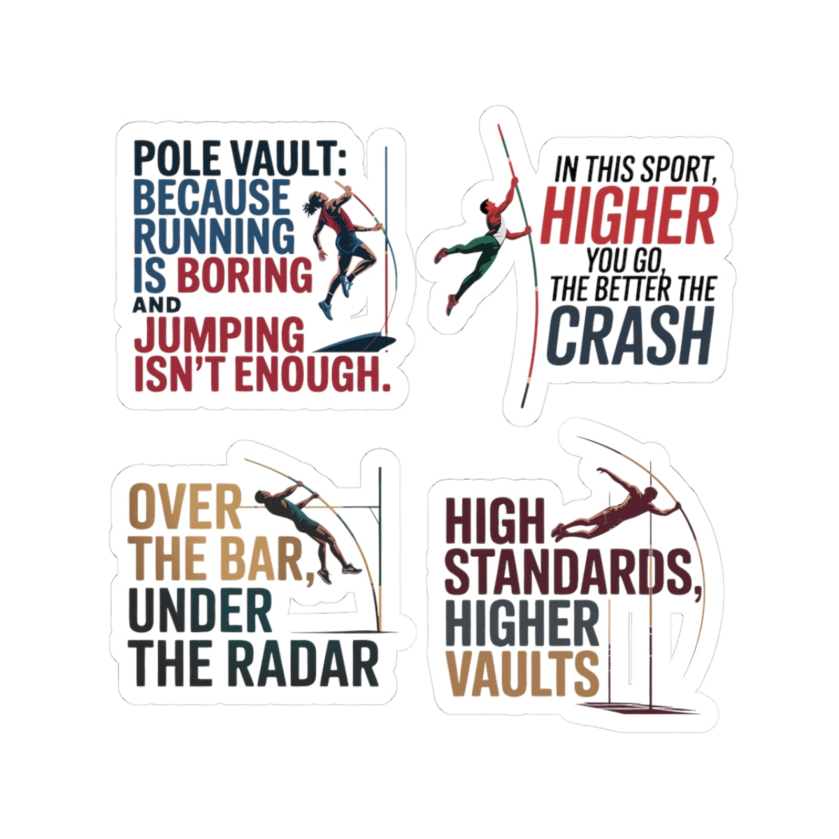 Pole Vault Sticker Pack – 4 PCS Funny Bold Sport Humor Decal Set for Track & Field Athletes Vaulters