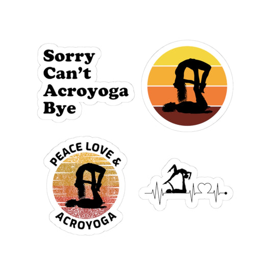 Acroyoga Sticker Pack – 4 PCS Funny Peace Love Retro Sunset Decal Set for Acroyoga Practitioners Yoga Lovers