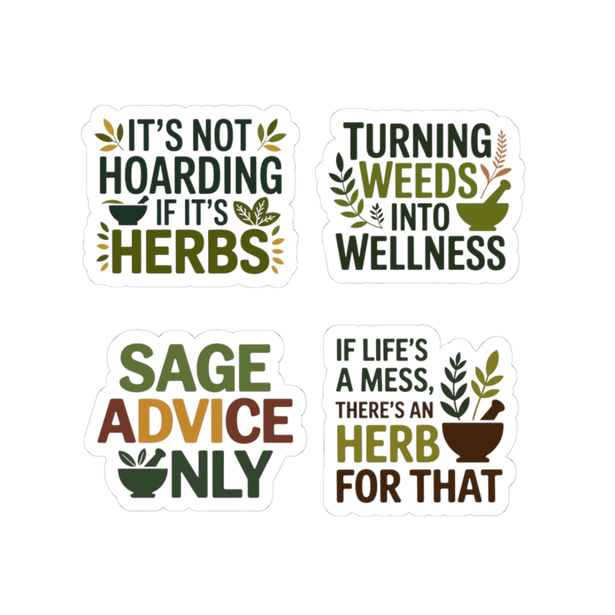 Herbalist Sticker Pack – 4 PCS Funny Sage Advice Herb Decals for Plant Healers Holistic Wellness Fans