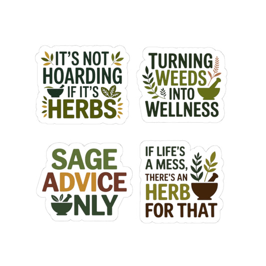 Herbalist Sticker Pack – 4 PCS Funny Sage Advice Herb Decals for Plant Healers Holistic Wellness Fans