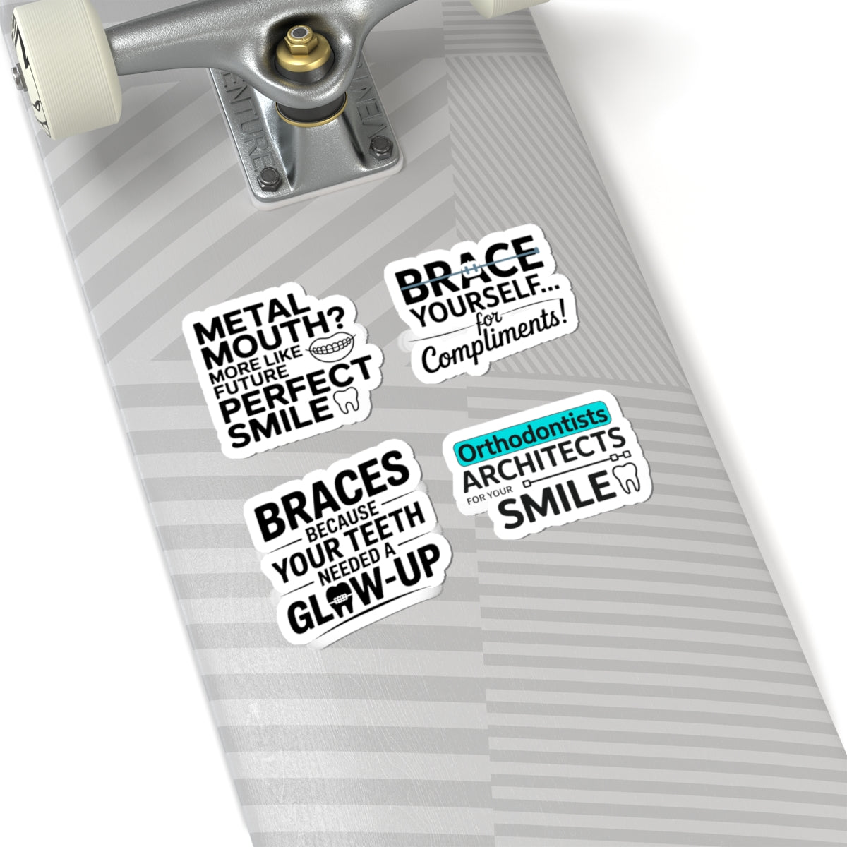 Orthodontics Sticker Bundle - 4 Pcs: Braces Encouragement & Smile Architect Vinyl Decals for Patients
