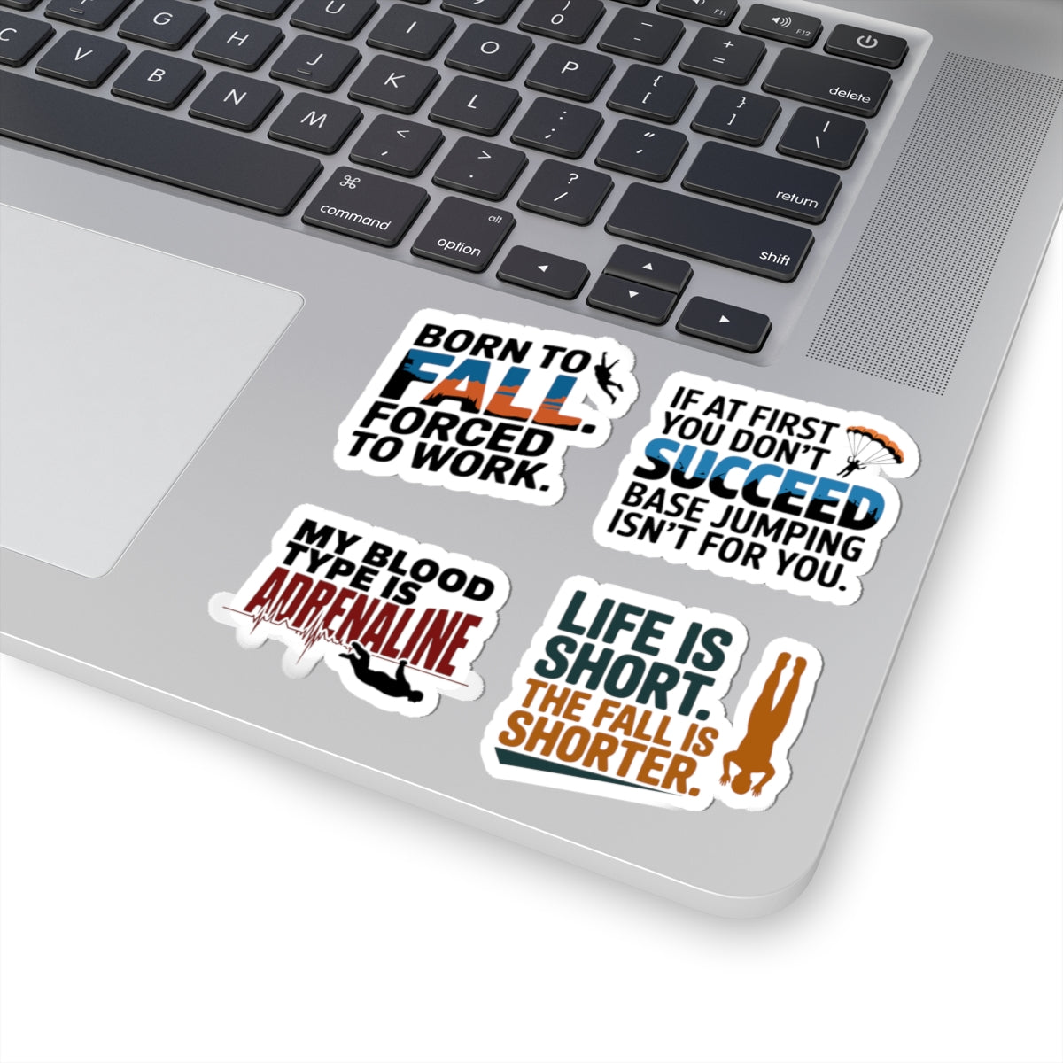 BASE Jumping Sticker Pack – 4 PCS Bold Dark Humor Freefall Decal Set for Extreme Sports Fans Skydivers