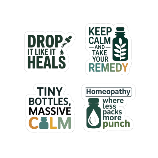 Homeopathy Sticker Pack – 4 PCS Funny Less Packs More Punch Decals for Homeopaths Natural Remedy Fans