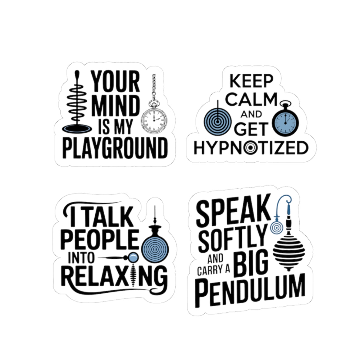 Hypnotherapy Sticker Pack – 4 PCS Witty Relaxation Expert Decals for Hypnotists Mind Wellness Professionals