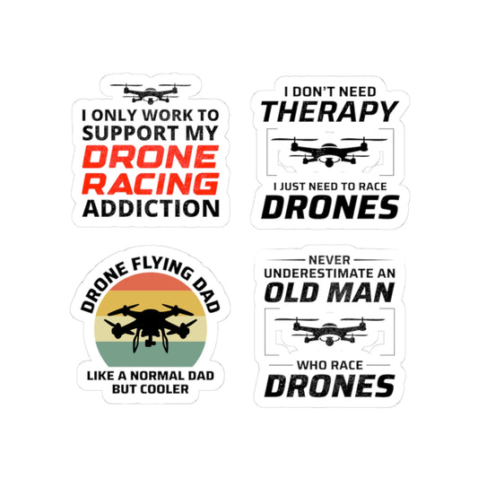 Drone Racing Sticker Pack – 4 PCS Funny FPV Hobby Decals for Drone Pilots Dads Enthusiasts