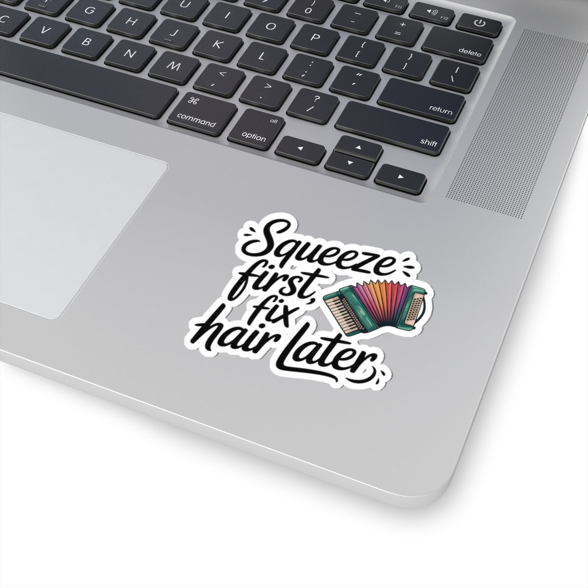 Squeezebox Sticker – Hair Humor Decal for Accordionists, Polka Musicians