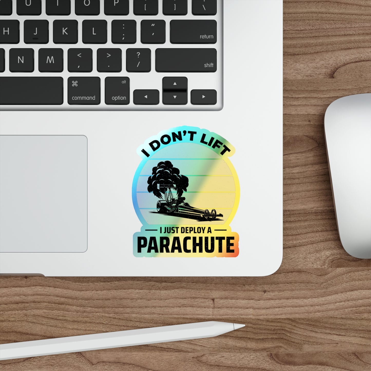 Dragster Drag Racing Holographic Stickers Vinyl – Parachute Launch Humor for Speed Race Fans